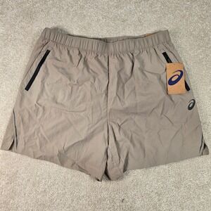 Asics Mens Woven Crinkle 5" Training Shorts Khaki Tan ASTMS5SH3620 Large NWT